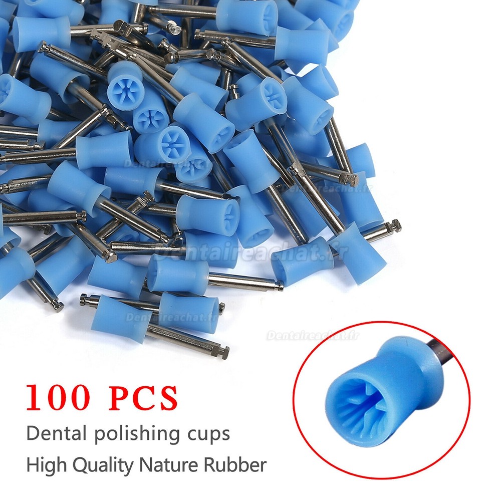 100 Pièces brosse à polir en caoutchouc dentaire (tête de polissage bleue)